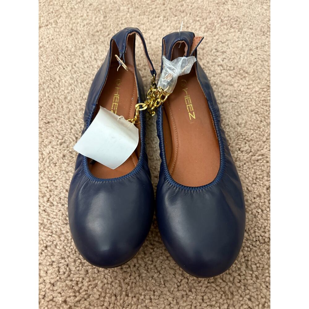 HEEZ Navy Blue Ballet Flats w/ Gold Chain | Designer Inspired Flats